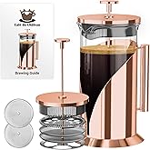 Cafe Du Chateau Stainless Steel French Press Coffee Maker 34 oz - Easy to Use Insulated Coffee Press with 4-Level Filtration, Manual Brewer for Tea, Camping & Travel with BPA Free, Durable Clear Glass
