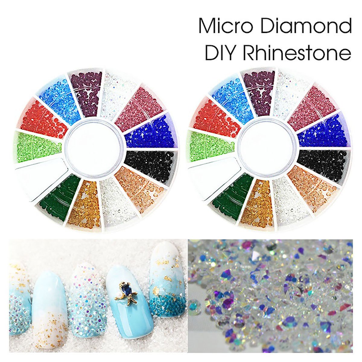 Nail Art Rhinestones Set, Saviland Glitter Micro Diamond Gems+ Wax Pencil+ Nail Glue, Nail Art Decoration Manicure Sets