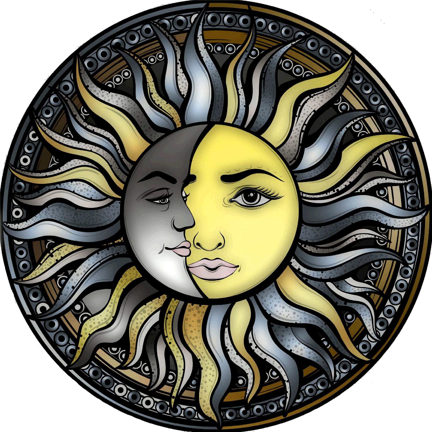 Cross Stitch Kits Stamped, OWN4B Sun and Moon Printed Pattern 11CT 14.2x14.2 inch DIY Embroidery Kit (Sun)