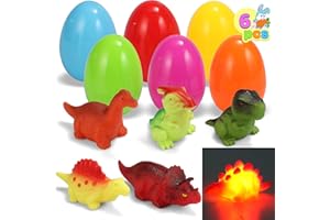 JOYIN 6 Pcs Prefilled Easter Eggs with Floating Dinosaur Light-up Bath Toys, Luminous Bathtub Toys for Kids Easter Eggs Hunt, Toddler Party Favor, Basket Stuffers Filler, Classroom Prize Supplies
