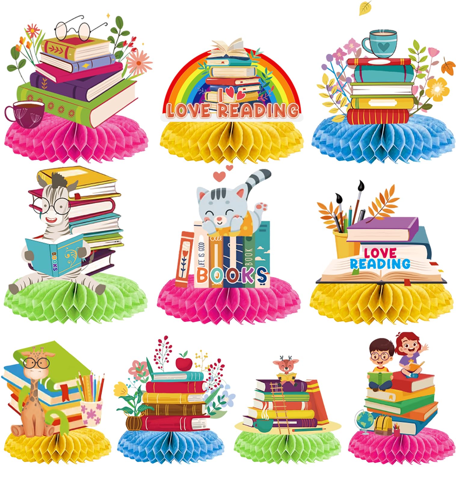 Photo 1 of I Love Reading Honeycomb Centerpieces, Love Reading Book Table Decorations, Book Themed Party Decorations, Book Club Decorations for Book Themed Party