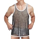 SUMABA Mens Sparkly Fishnet Tank Top Mesh Undershirt See Through Sleeveless Undershirt