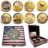 250th Anniversary USA Coin Set (1776&ndash;2026) &ndash; 4PCS Patriotic Challenge Coins with Wooden Box &amp; Card, 250th Commemorative Collectible, Fan-Made Non-Official Keepsake Gift