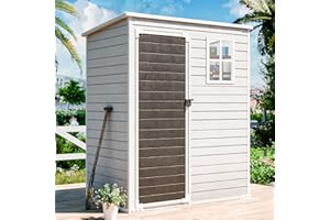 CDCASA 5x3 FT Resin Storage Shed, Waterproof Outdoor Shed with Floor & Lockable Door & Window & Vents, Plastic Tool Shed for Backyard, Patio, Poolside, Lawn, Dove Grey