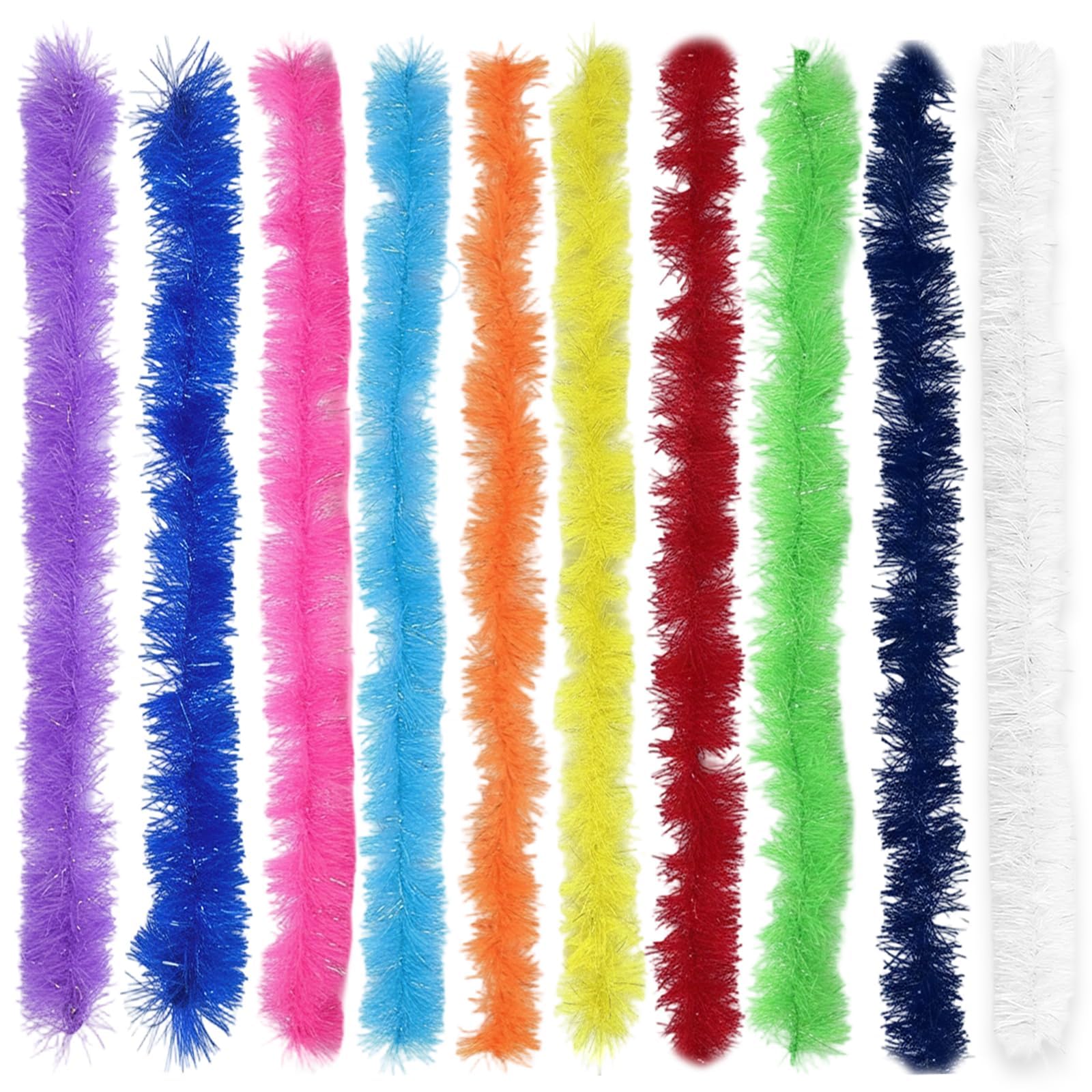 10 Feather Boas Multipack, 1.5M Long, Orange Feather Boa, Pink Feather Boa, Blue Feather Boa, Yellow Feather Boa, Green Feather Boa, Soft Feathers for Party, Performance, Costume Accessories