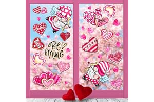 Yovkky 120 PCS Valentine's Day Gnome Window Clings 9 Sheets, Be Mine Cupid Pink Love Heart Stickers Decals Decor, Kiss Cookies Anniversary Wedding Holiday Home Kitchen Decorations