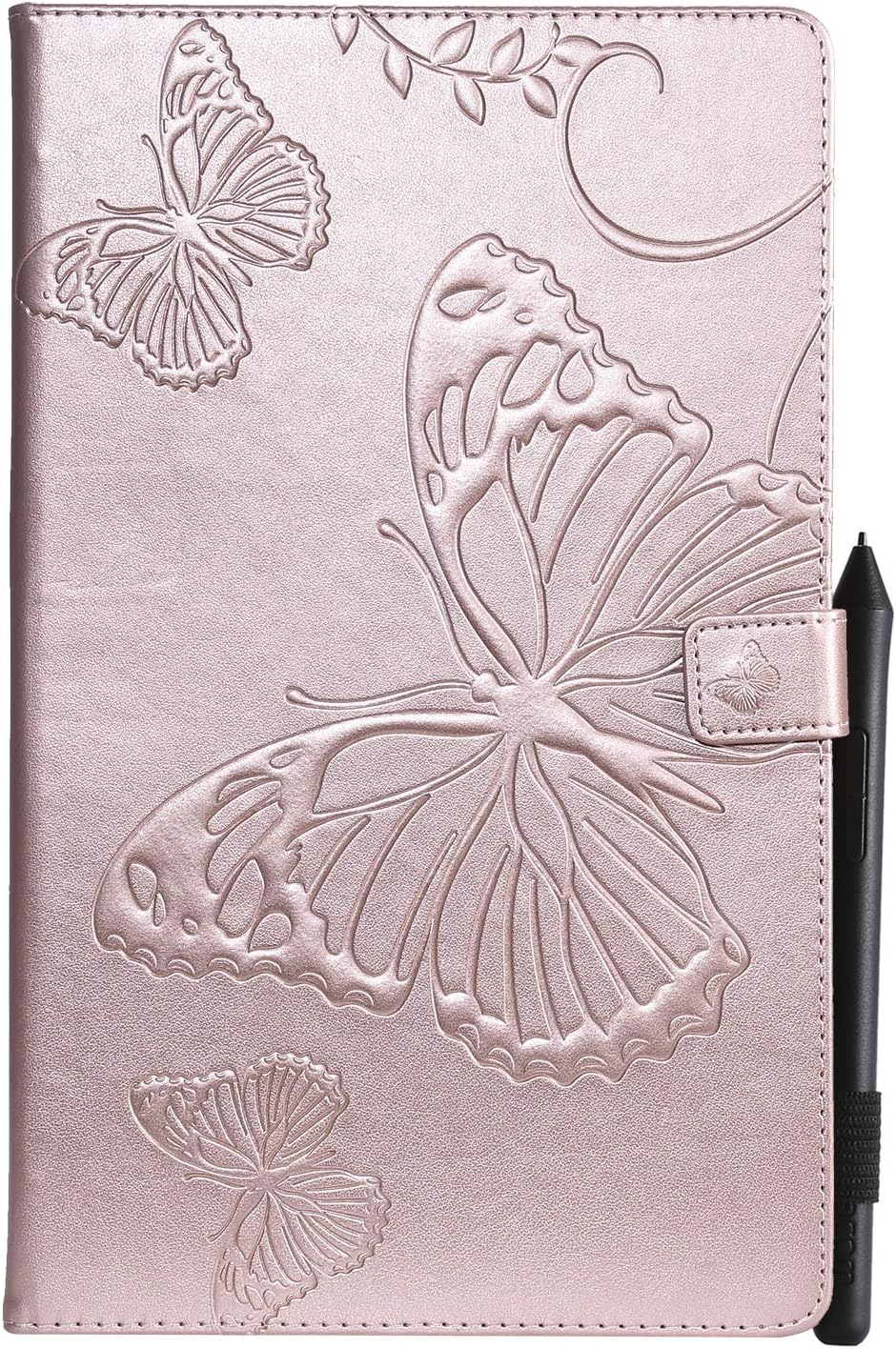 JCTek Case for Amazon Fire HD 10 Tablet 10.1" (7th Generation, 2017 Only) Leather Lightweight Embossed Butterfly Card Holder Flip Wallet Stand Cover Not supported Auto Wake/Sleep (Rose gold)