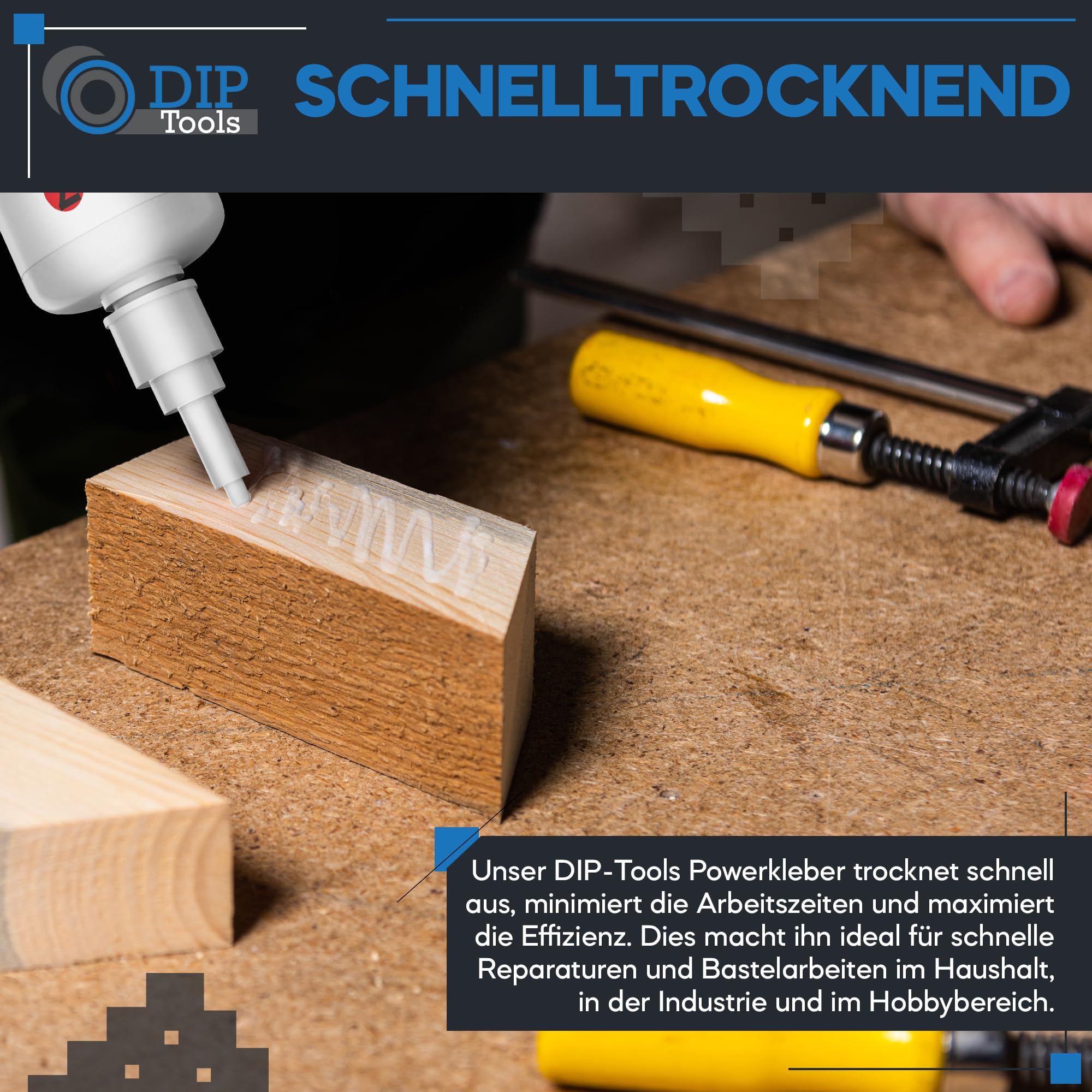DIP-Tools Powerkleber 50g I schnelltrocknend und lange haltbar, Hochleistungskleber Kleber extra stark, für Leder, Pappe Holz Kork Schaum Kunststoff Gummi Metall, Kunststoffkleber Metallkleber 5