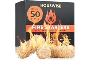 Houswise Fire Starter 50 pcs - Natural Fire Starters for Indoor & Outdoor, Firestarter for Wood Stove, Fireplace Campfires, Chimney, Grill, Pit, BBQ