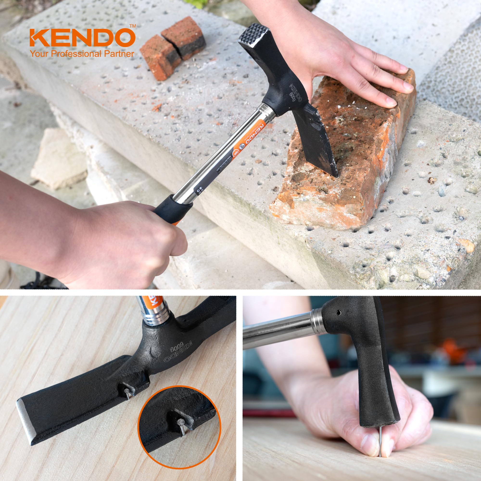 KENDO Maurerhammer 600g - Berliner Form - Länge: 325 mm - 2 Komponentengriff 4