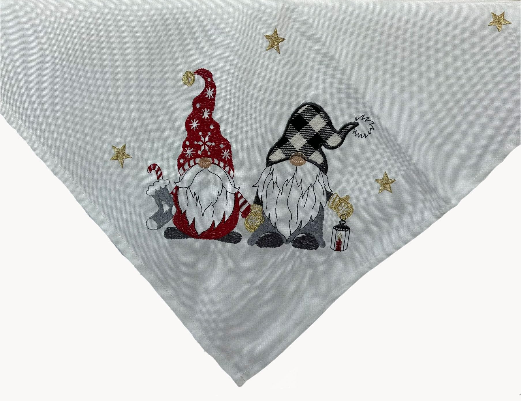 TextilDepot24 Christmas Tablecloth with Embroidery Gnome Winter Advent Christmas Table Runner (Ecru, 85 x 85 cm)