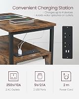 VASAGLE Slim Side Table with Charging Station Rustic Brown Black LET326B01 view 4