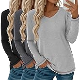 Oakgarden 3 Pack Women's Long Sleeve T Shirts Casual V Neck Tops Loose Fit Basic Tees Soft Fall Tee Shirts