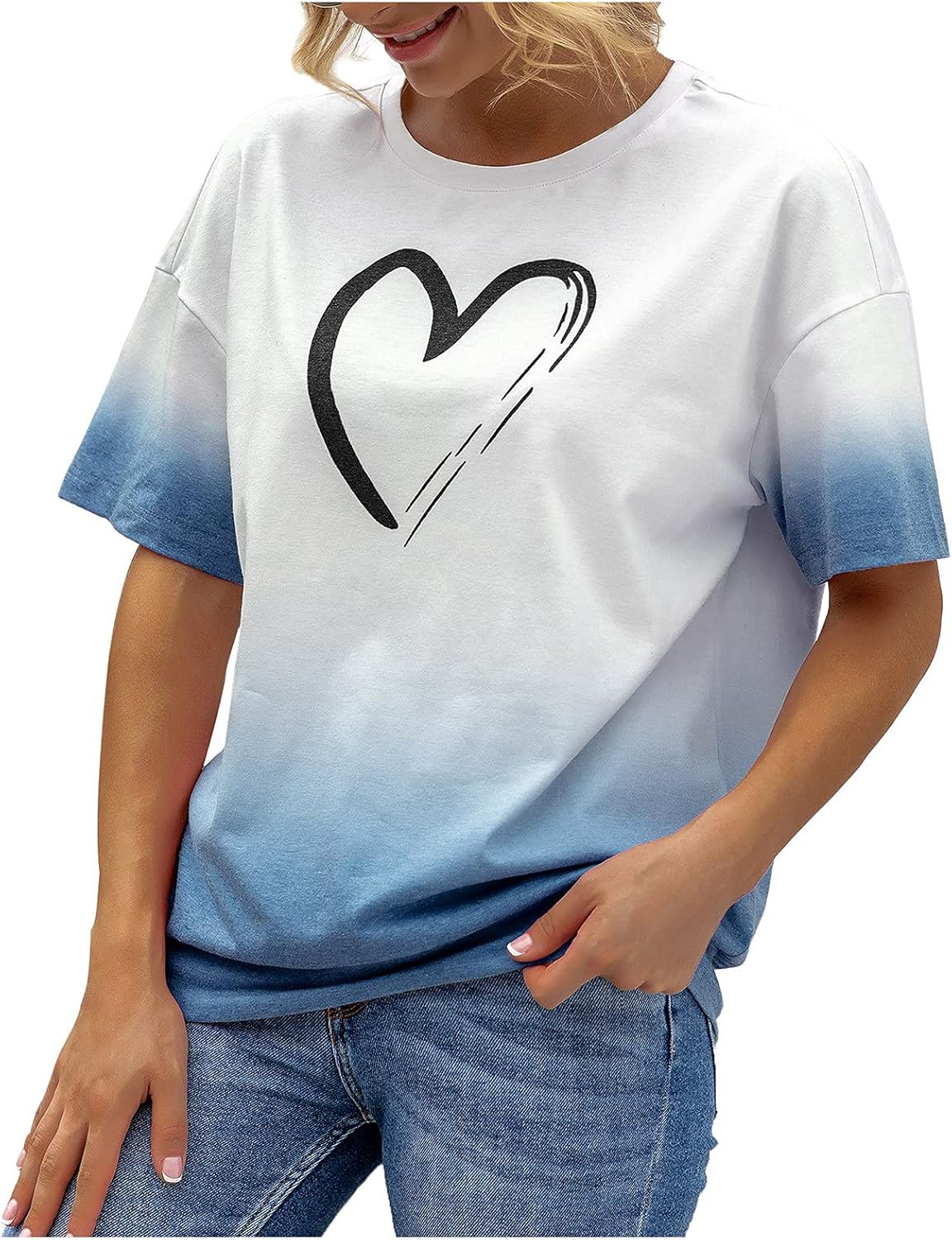 Love Graphic Gradient Print Blouse for Women Plus Size