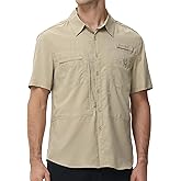 Satankud Men's Short Sleeve Lightweight Fishing Shirt UPF 50+ Sun Protection Hiking Travel Work Button Down Shirt Zip Pocket