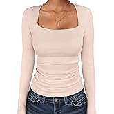 ANRABESS Long Sleeve Shirts for Women Square Neck Tops Ribbed Knit Slim Fit Basic Tee Going Out Fall Fashion Clothing