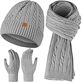Tavaleu Winter Scarf Hat Gloves Set for Women Men, Warm Lined Beanie Hats Touchscreen Gloves Soft Long Scarf