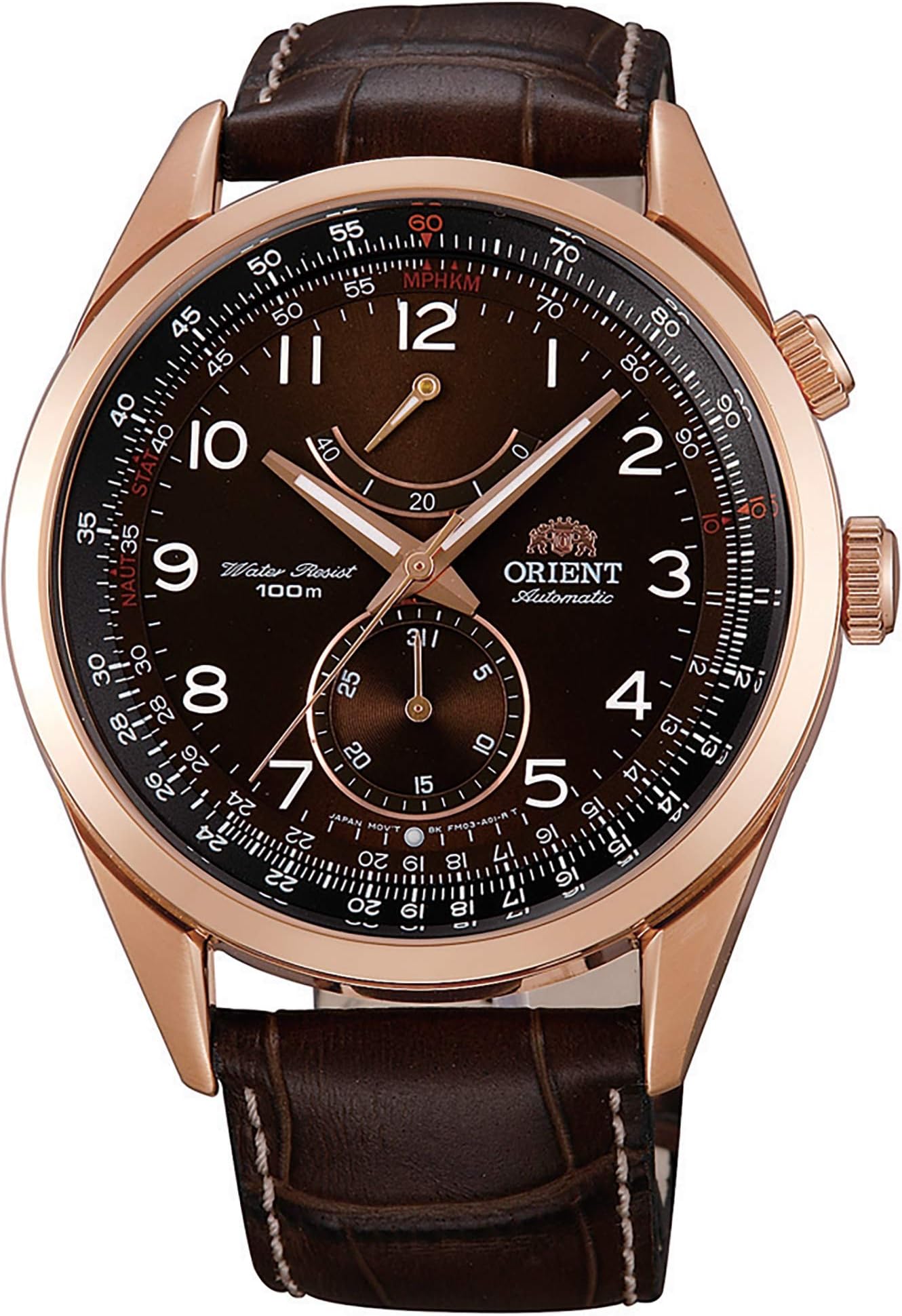 Men's Stainless Steel Automatic Watch with Leather Strap, Brown, 22 (Model: FFM03003T0)
