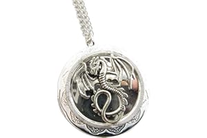 Ancient Silver Dragon locket Necklace, Winged Dragon Locket Pendant, Mythical Creature, Dragon Locket Jewelry