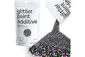 Hemway Glitter Paint Additive Crystals for Acrylic Emulsion Paint, Interior & Exterior Walls, Wood, Varnish, Matt, Gloss, Furniture 100g / 3.5oz - Chunky (1/40" 0.025" 0.6mm) - Black Holographic