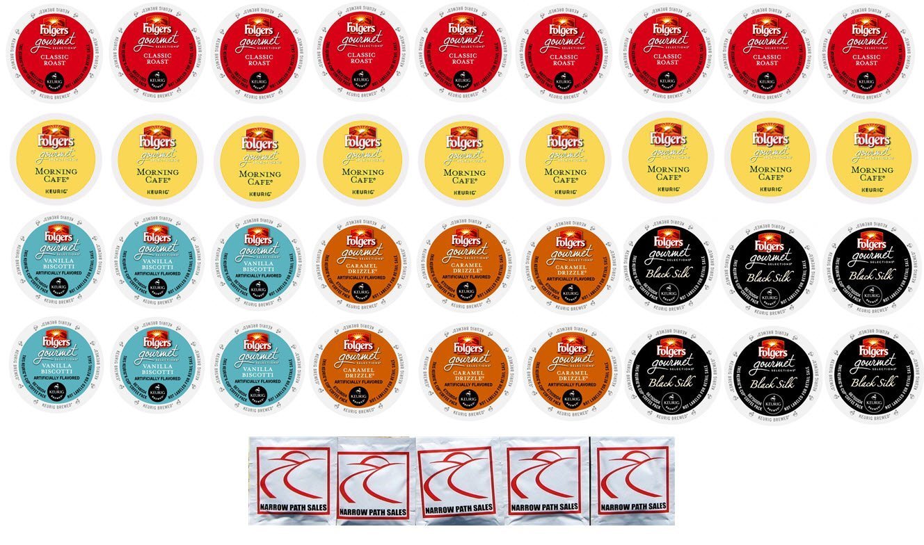 36 Count Folgers Gourmet Selections Single Cup for K-Cup Brewers - Variety Pack of 5 Flavors - 36 Count Bundle