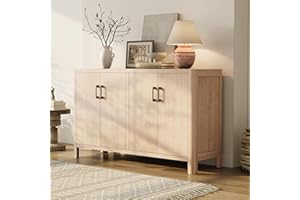 Farmhouse Sideboard Buffet Cabinet with Storage, Kitchen Storage Cabinet with Solid Wood Legs and Metal Handles, Coffee Bar C