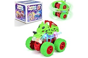 TQBYNJ Monster Truck Toy for Toddlers Aged 2-4 - Light Up Dinosaur Car for Kids - with LED Flash and 360° Rotating Stunt Cars - Baby Toy Gift - Push and Go Car, Birthday Gift for Boys and Girls (Green)