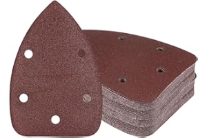 Kozelo 50pcs Mouse Sander Detail Sandpaper - [120 Grit, 3.5" x 5.5"] Triangle Hook and Loop Assorted Sanding Pads Sheet for W