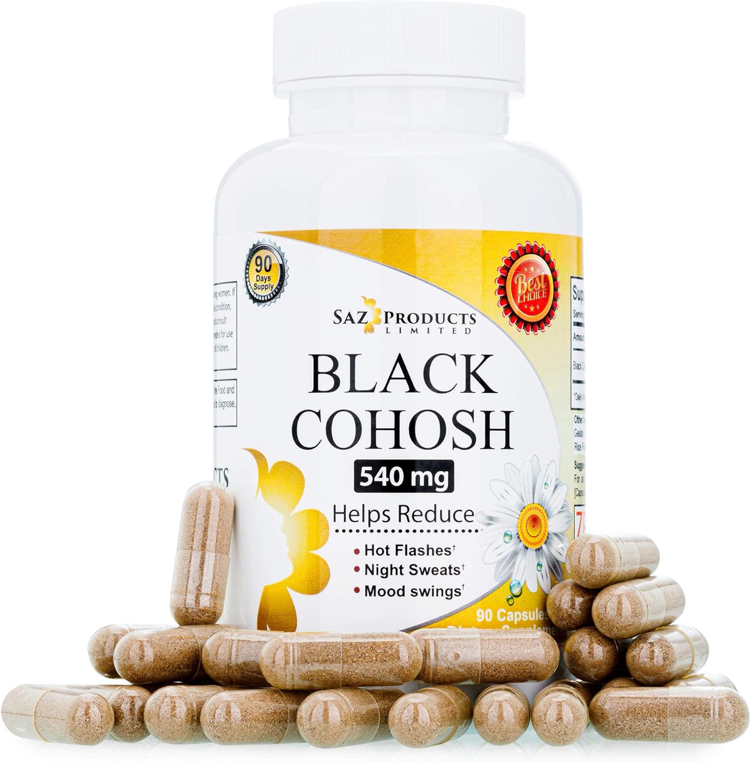 Whole Root Black Cohosh Menopause Complex - Relieves Hot Flashes Night Sweats Mood Swings Sleeplessness – 100% Pure Natural Herbal Supplement for Hormone Balance – 540mg Estrogen Free – 90 Days Supply: Health & Personal Care