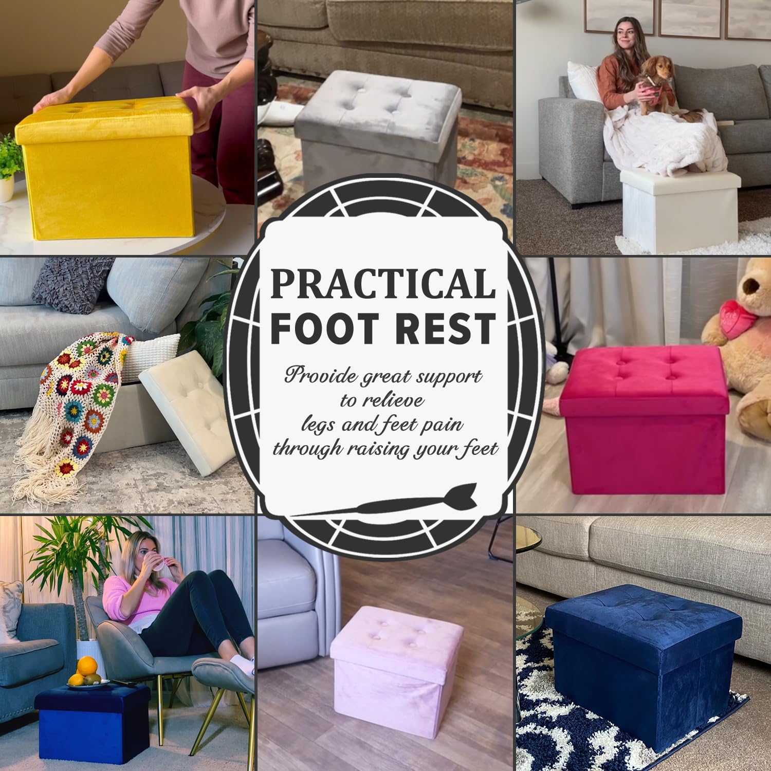 LINMAGCO Storage Ottoman Folding Foot Stool Velvet Ottoman Foot Rest with Padded Modern Ottoman with Storage for Living Room Puppy Step Stool 17x13x13in(Black) - Image 3