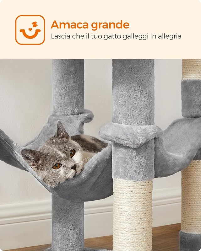 Albero per Gatti, 143 cm, 4 Pali Graffiatoi, a Più Livelli