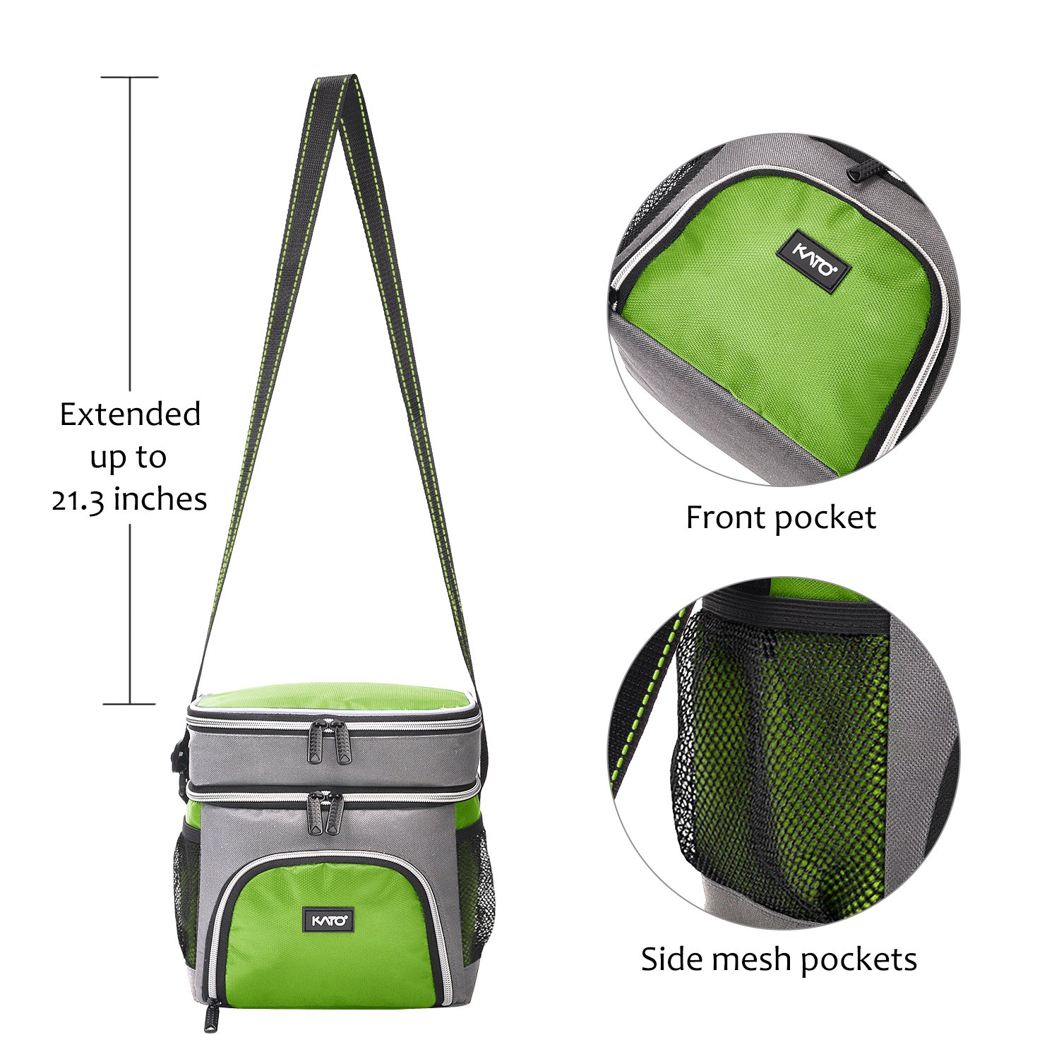 Insulated Small Lunch Bag, Leakproof Dual Compartment Thermal Cooler Reusable Lunch Tote for Men and Women by Kato, Green