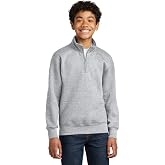 Port &amp; Co Youth Core Fleece 1/4-Zip Pullover Sweatshirt | Basic Blank Sweater for Boys &amp; Girls, Sturdy Cotton Blend, Cadet Collar, Warm Thermal Top for School Uniforms &amp; Casual Wear