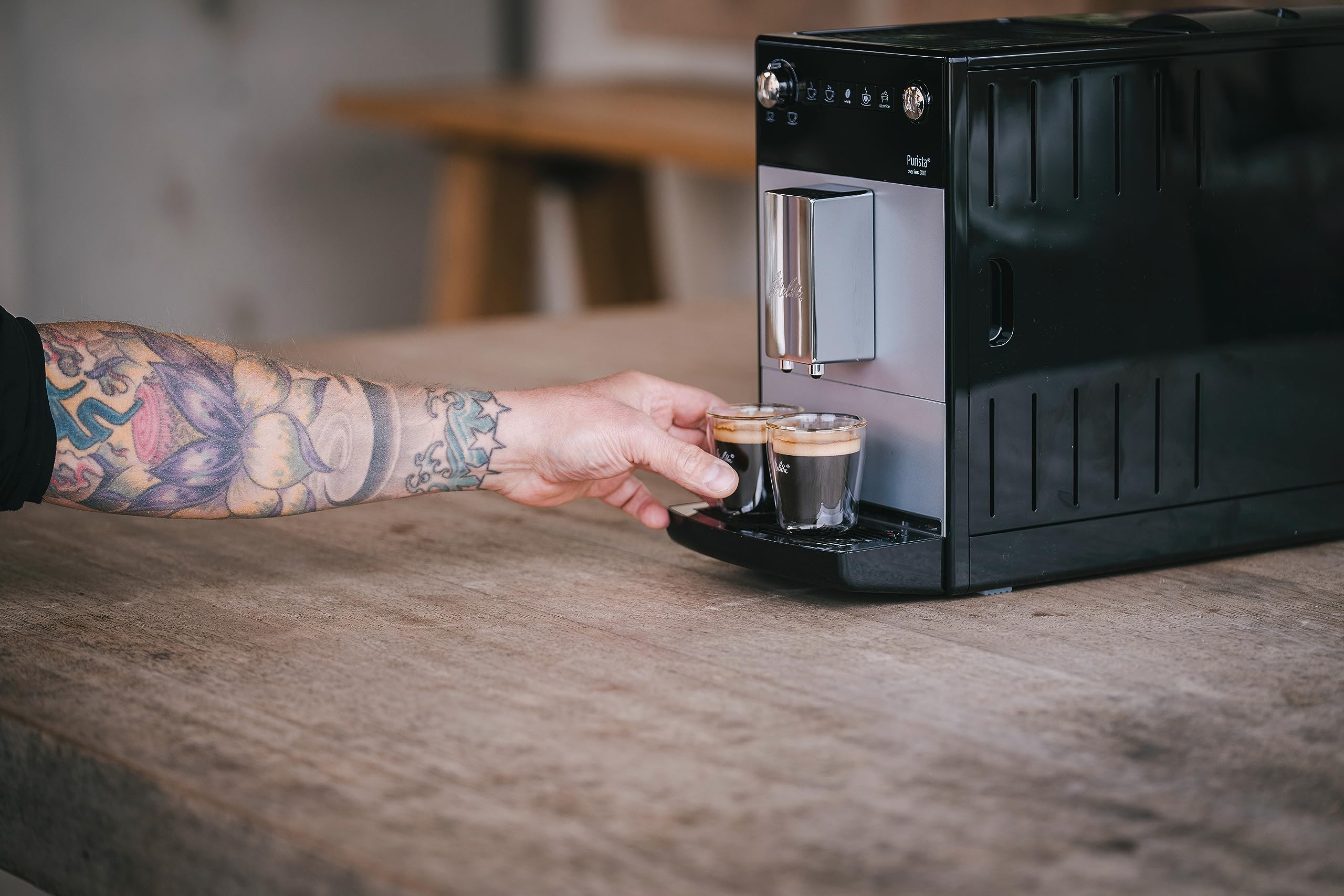 Melitta Purista - Kaffeevollautomat mit Lieblingskaffee-Funktion, Kaffeemaschine mit Mahlwerk und 5-stufig verstellbarem Mahlgrad, für Kaffee und Espresso, silber/schwarz 4