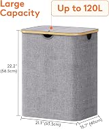 Lifewit 100L Laundry Basket with Lid Bamboo Handles Removable Inner Bag view 4