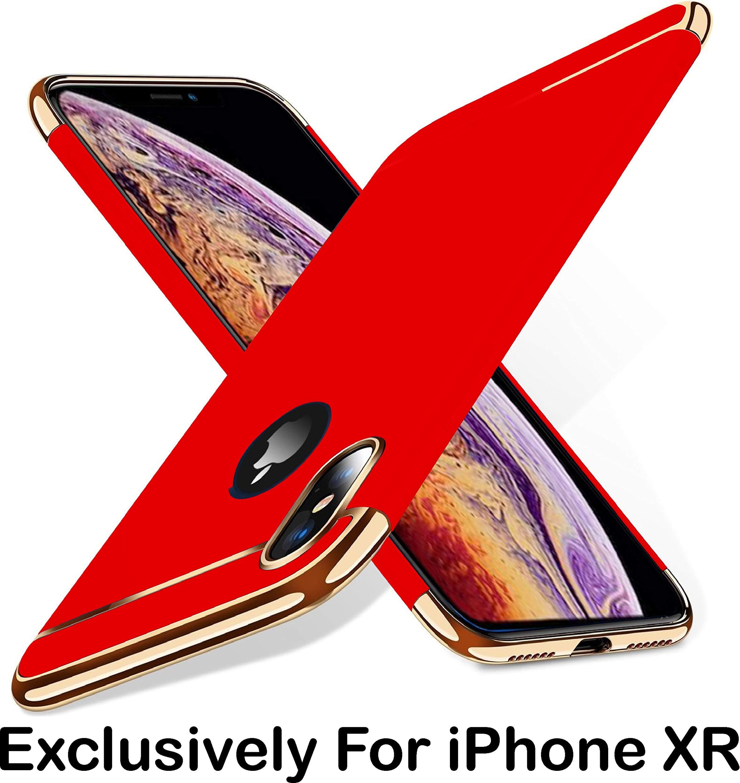Pelotek: { Ultra Slim Fit Series} iPhone XR Red Case, iPhone XR Thin Case | Shock Absorption | Hard Shield Drop Protective Case | Wireless Charging Compatible | Red and Gold Attractive Design (Red