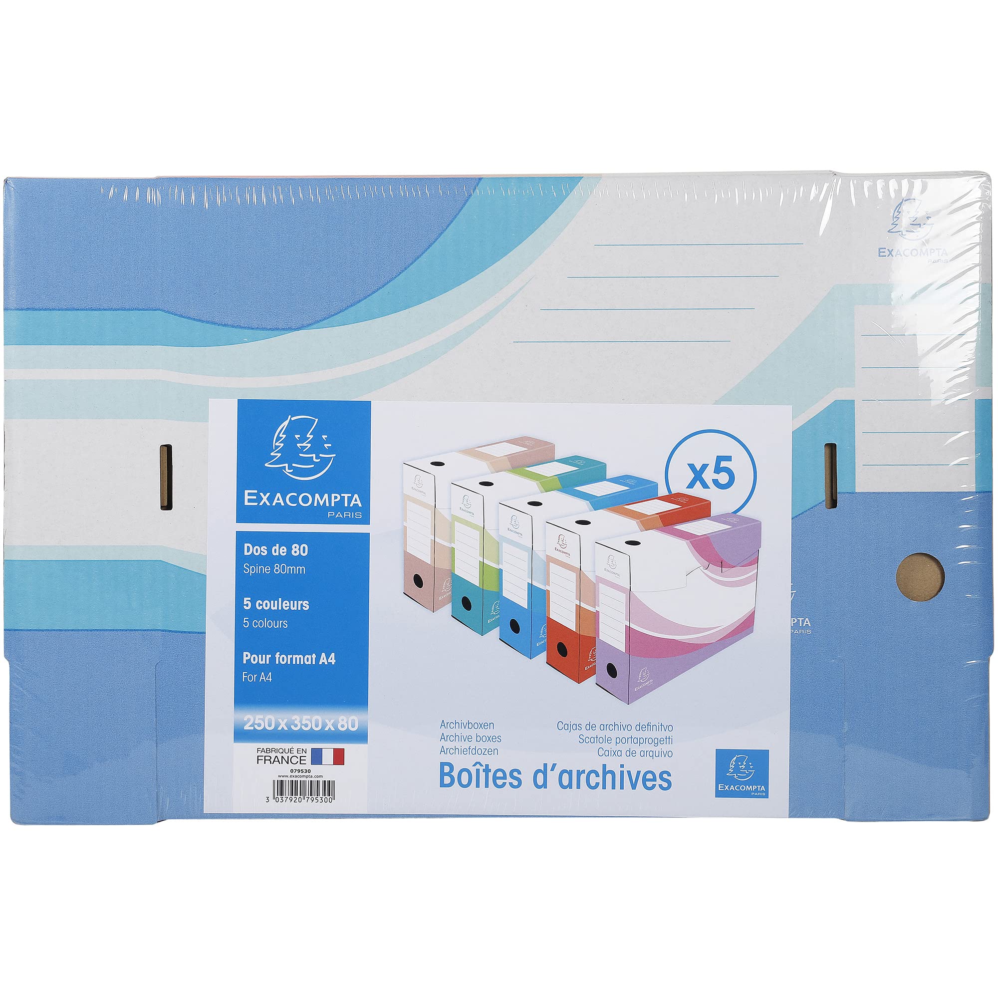 Exacompta - Ref 79530E - Archive Boxes with Kraft Interior - 250 x 330mm in Size, 80mm Spine, Suitable for Storing A4 Documents - Assorted Colours (Pack of 5)