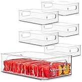 Plastic Food Storage 6 Pack Clear Container Bin with Handles for Organizing Kitchen, Pantry, Refrigerator, Freezer, Pantry, Cabinet, Closet, Bathroom. Stackable 10&rdquo;x6&rdquo;x3&rdquo;