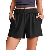 CRZ YOGA Comfy Ribbed Sweat Shorts for Women 3" - High Waisted Lyocell for Casual Lounge Athletic Jersey with Pockets