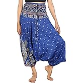 LOFBAZ Yoga Harem Pants for Women Boho Hippie Bohemian Clothing Womens Indian Beach Gypsy Clothes Maternity Genie Jumpsuit Floral Blue M