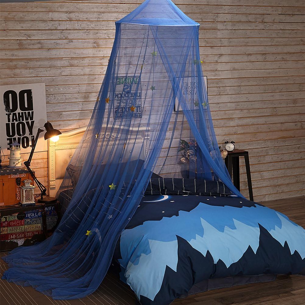 Uarter Bed Canopy Mosquito Net for Kids Bed Conical Curtains Kids Play Tent with Stars for Boys and Girls, Installation-Free, Blue/White (Blue): Home & Kitchen
