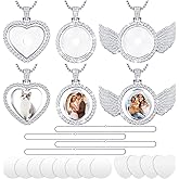 Junkin 24 Pcs Sublimation Rhinestone Trays Pendant Set, Including 6 Double Sided Blank Rhinestone Bezel Trays, 6 Pcs Thick Chains with 12 Sublimation Discs for Making
