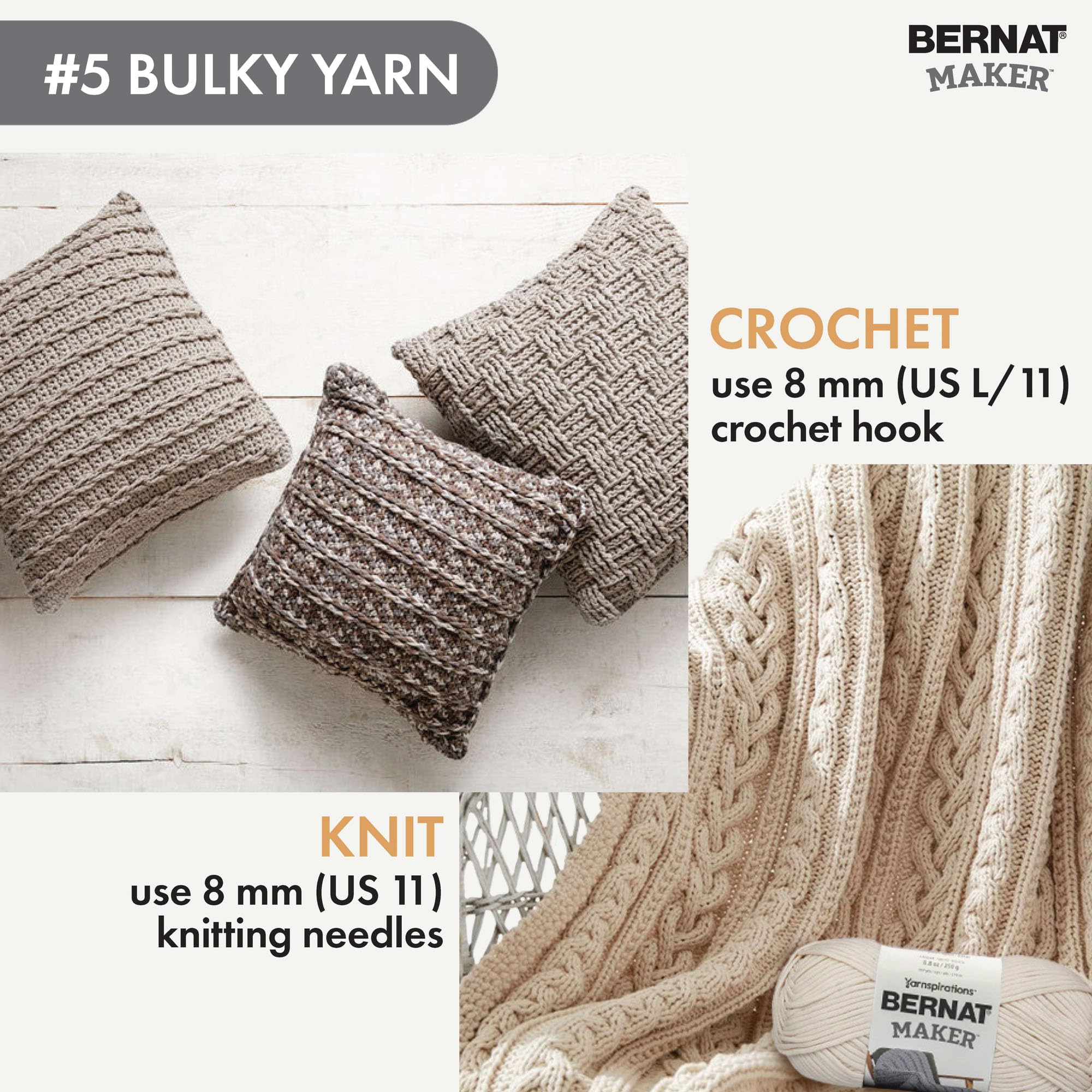 Bernat Maker Steel Blue Yarn - 2 Pack of 250g/8.8oz - 72% Cotton 28% Nylon - #5 Bulky - 290m/317Yards - for Knitting, Crochet and Amigurumi