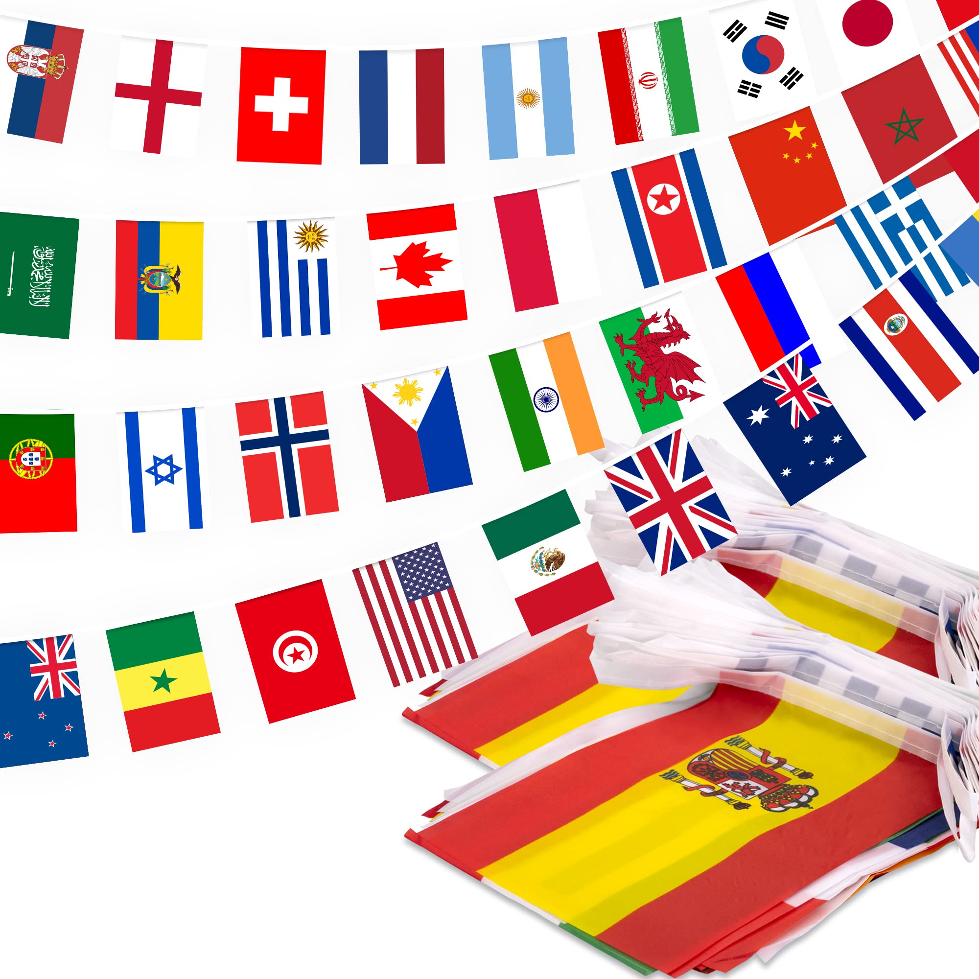 Photo 1 of 100 Countries String Flag 2 Pack, 82 ft International Flags Bunting Banner, World Flag Banner Decoration for World Cup Party, School, Sports Game Events, Grand Opening, Classroom