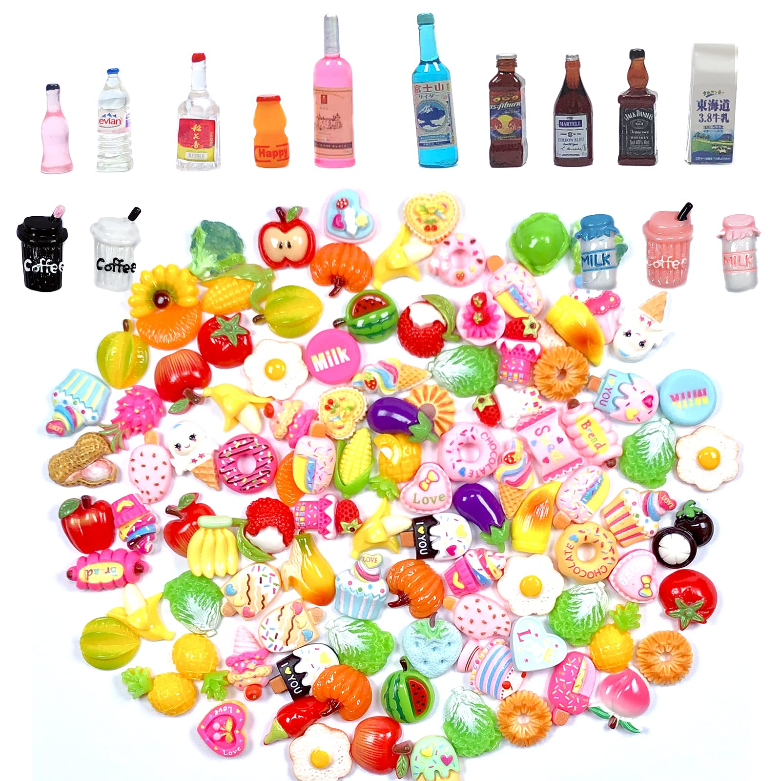 HJYZY 120 pcs Doll House Mixed Resin Foods Set for Mini Kitchen Pretend Play Mini Cake Topper