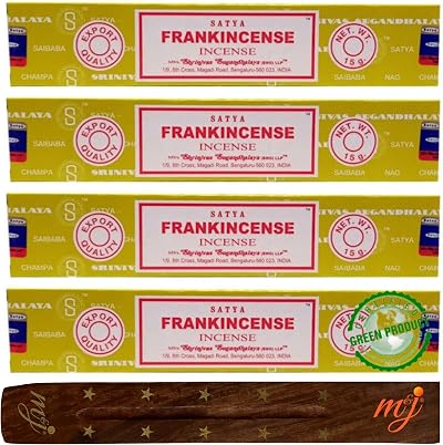 M & J Original Satya Nag Champa Frankincense Incense Sticks 4 Pack Holder
