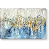 TAR TAR STUDIO Abstract Artwork Canvas Wall Art: Blue Picture Hand Painted Painting on Canvas for Living Room (45''W x 30''H,