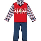 IZOD boys 3-piece Sweater Set With Holiday Sweater Vest, Collared Button-down Dress Shirt, and Pants