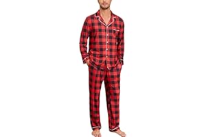 Veseacky Mens Pajamas Set Long Sleeve Soft Pajamas for Men Button Down Sleepwear Pjs Lounge Sets with Pockets S-2XL