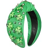 CEALXHENY Women's St. Patrick's Day Headband, Green Shamrock Embellished Crystal Rhinestone Knotted Headband, Irish Holiday Gifts (Shamrock 2)
